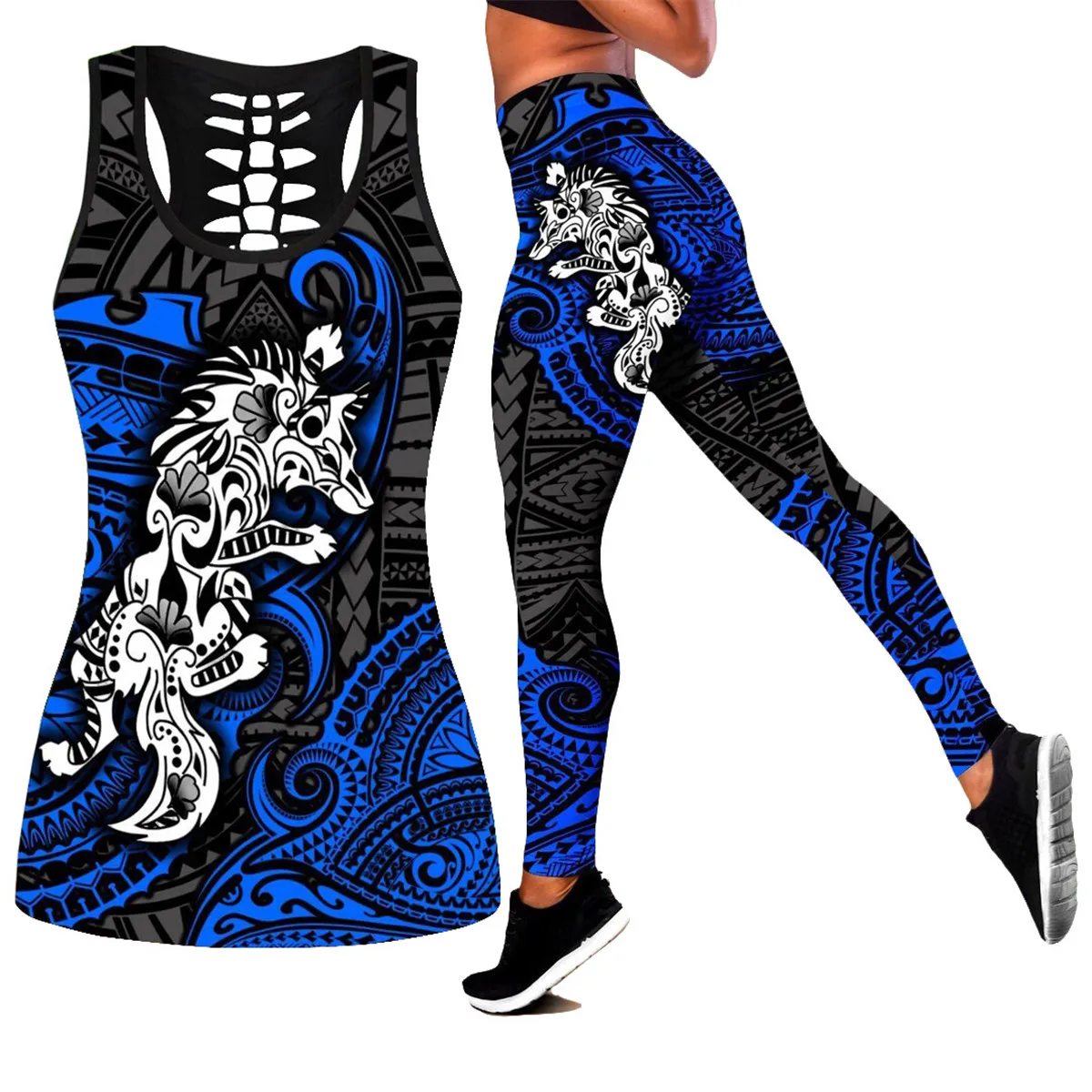 

Women for Girl Workout Pants Galaxy wolf 3D Printed Hollow Tanktop sexy Yoga Retro Suit Fitness Soft Legging Drop shipping