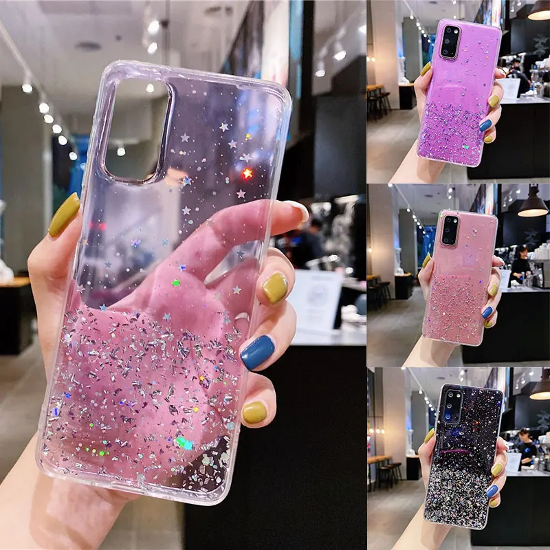 Прозрачный силиконовый чехол с блестками для Huawei Honor V30 Pro X10 20 20i 30 10 10i 9A 8A 8X 8C Play 4T 3