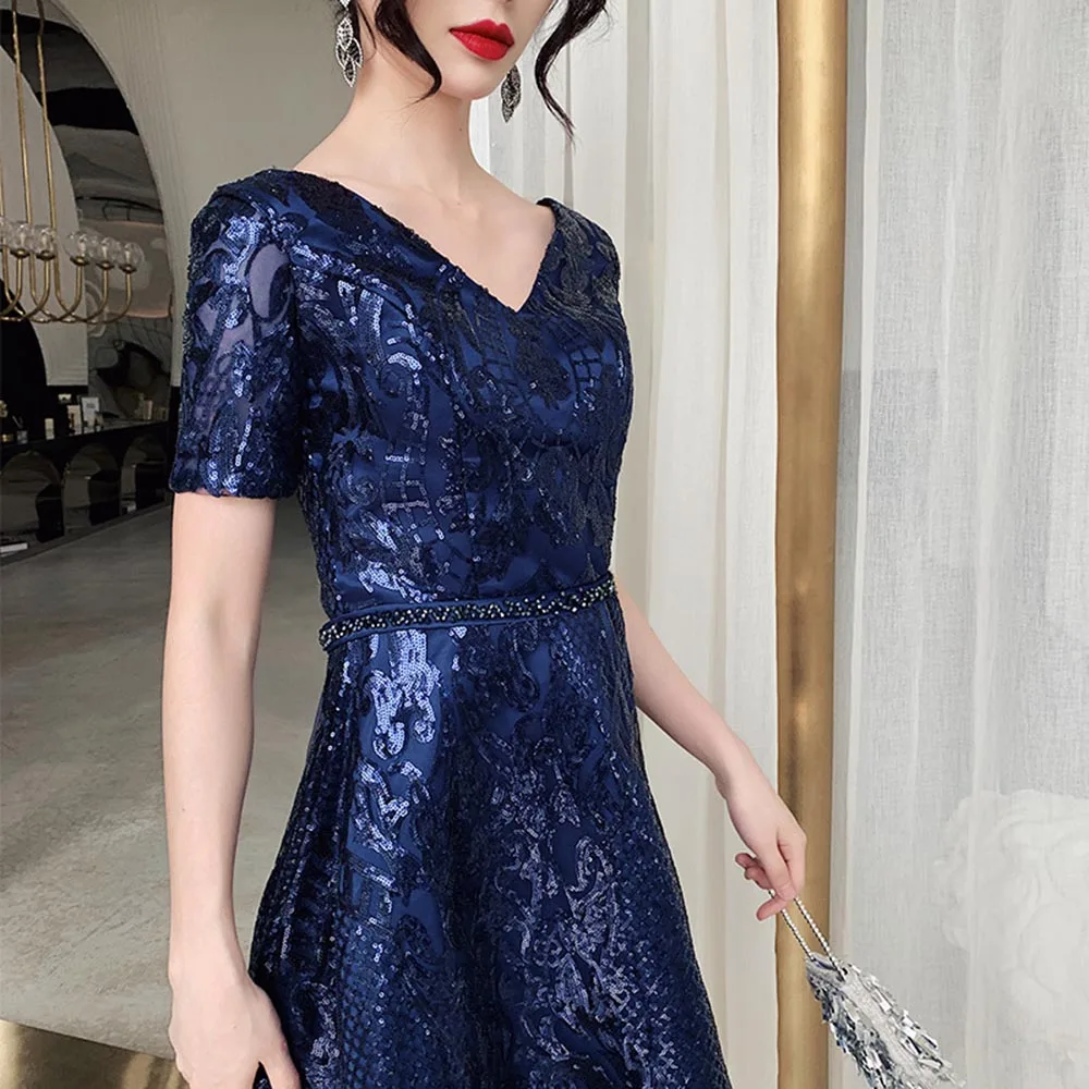 Темно-синее платье с блестками на выпускной | Свадьбы и торжества