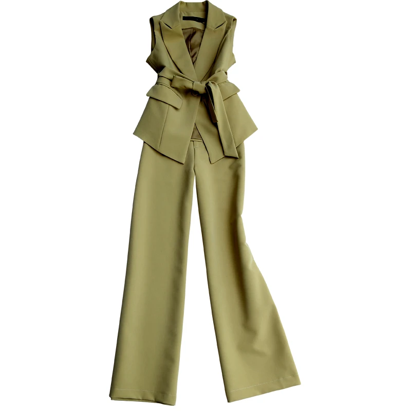 Женский офисный блейзер без рукавов облегающий пиджак с широкими штанинами