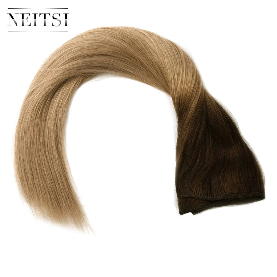 Neitsi прямые сложенные пополам волосы Remy человеческие волосы плетение для наращивания Balayage 2" 50 см 100 г/шт. Омбре прядь натуральных волос пучки - Цвет: T4-27-T8-24A