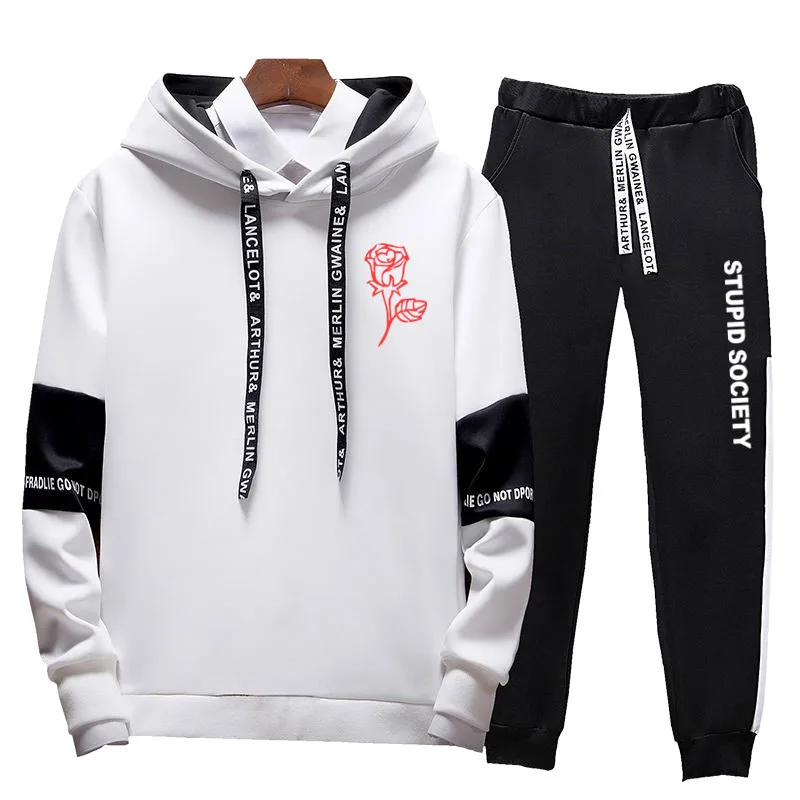 Толстовка мужская с принтом роз кофта капюшоном и штаны спортивный костюм