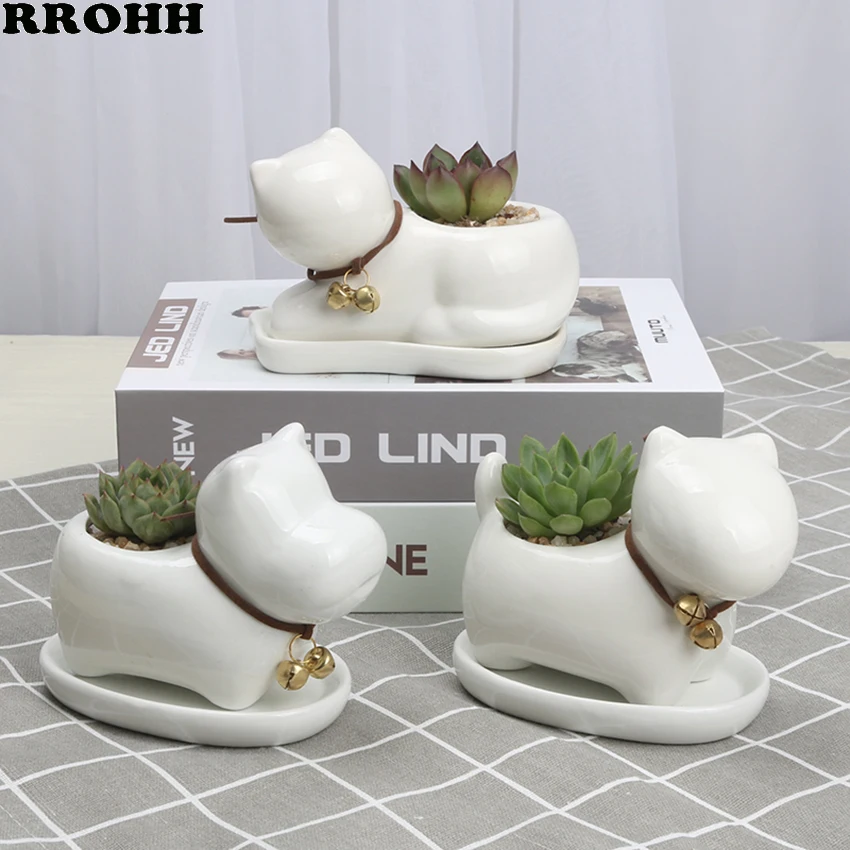 

Mini Ceramic Flower Pot White Animals Dog Cat Green Succulent Planter Flowerpot Home Office Desktop Decor Bonsai