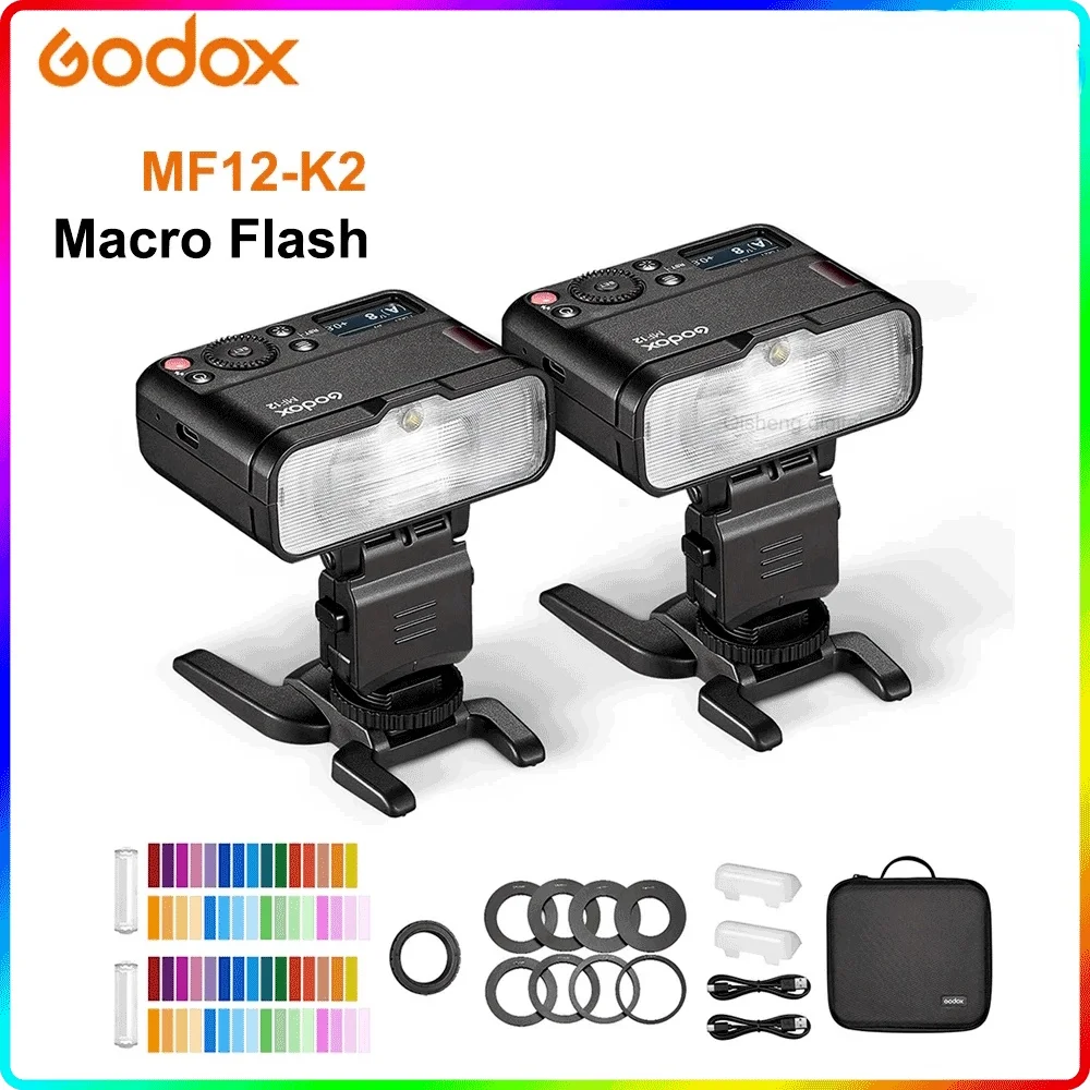

Godox MF12-K2 Macro Flash Light 2.4GHz Wireless Control Built-in X System TTL Flash Speedlite with Color Filter MF12 Macro Light