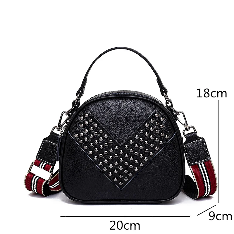 

100% Cowhide Women Handbags Fashion Women Bags Luxury Genuine Leather Rivet Female Messenger Totes Bag Brand Ladies Shoulder Bag