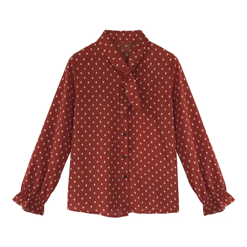 

Early Blouse Women's Hong Kong Style Chic Printed Top Women's Loose Long Sleeve Korean Style Chiffon Shirt Bottoms Fashion
