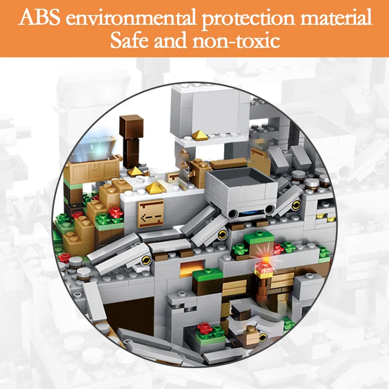 

1024Pcs My World Bricks Mountain Cave Set Village Model Building Blocks with Figures Boy Birthday Gift Kids Toys for Children