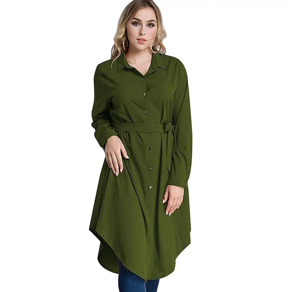 Romacci 4XL 5XL 6XL Plus Size Shirt Dress Women Long Sleeve Irregular Hem Belted Solid Casual Tunic Blouse Tops | Женская одежда