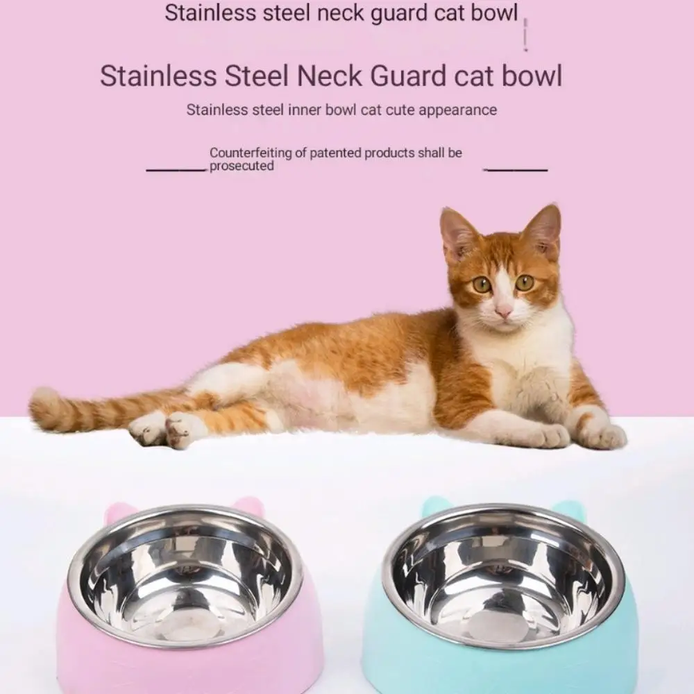 

Cat Bowl 15 Degrees Tilted Stainless Steel Cat Bowl safeguard Neck Puppy Cats Feeder Non-slip Crashworthiness Base Pet Bowls