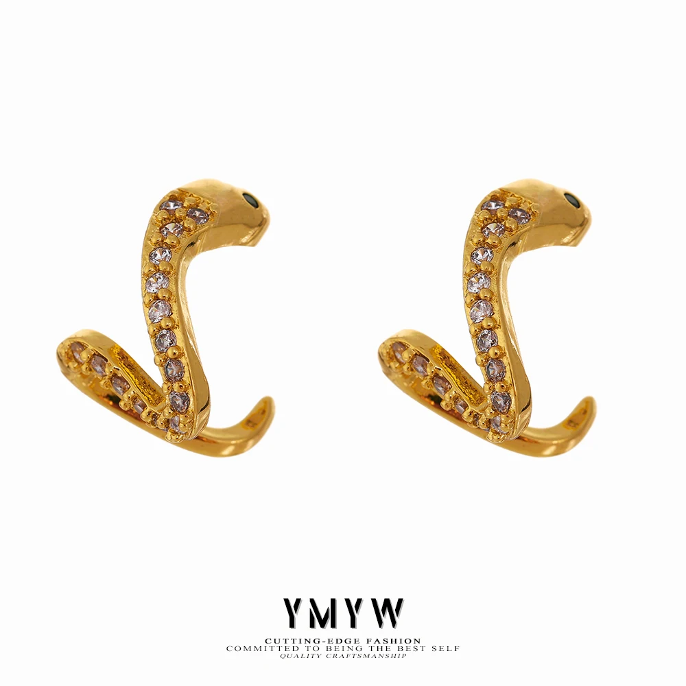 

YMYW Snake Ear Clip Texture Copper Metal Delicate Cubic Zirconia Earrings Statement Jewelry For Women Gala Gift серьги кольца