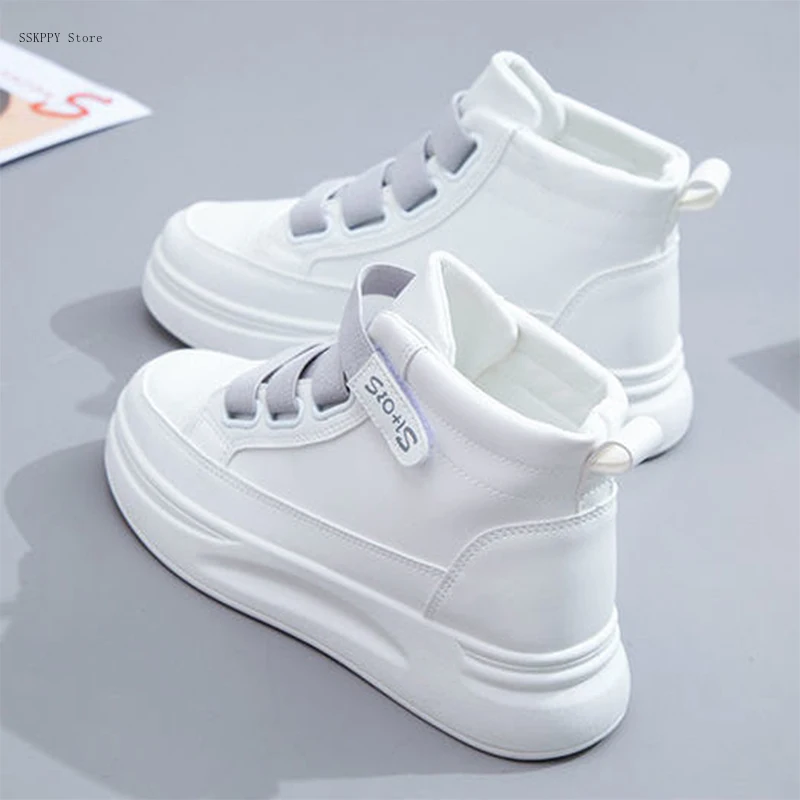 Ladies White Vulcanized Shoes Popular Korean Breathable Sports Shoes 2022 High-top Thick-soled Casual Men's Shoes  Women Shoes
