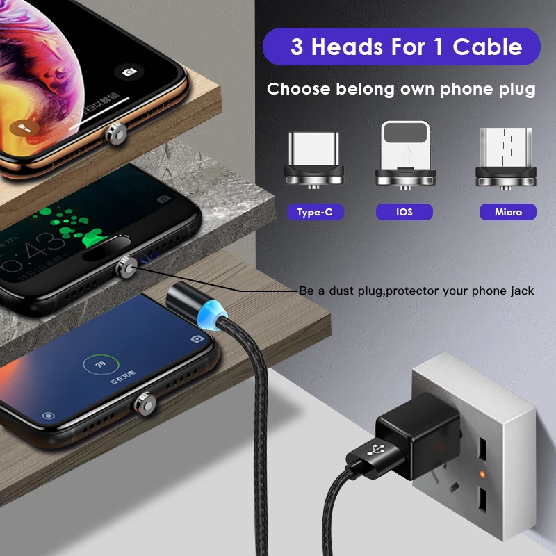 ! ACCEZZ 1 м 2 Магнитный usb кабель для зарядки Micro type C iPhone 11 Pro Max XR samsung Android мобильный