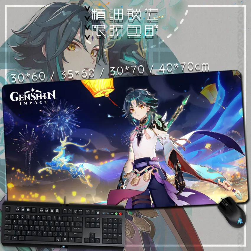 

Genshin Impact Large Mouse Pad Keyboard Decoration Xiao Keyboard Mat Gaming PC Desktop Pad Anti-Slip Playmat Mousepad