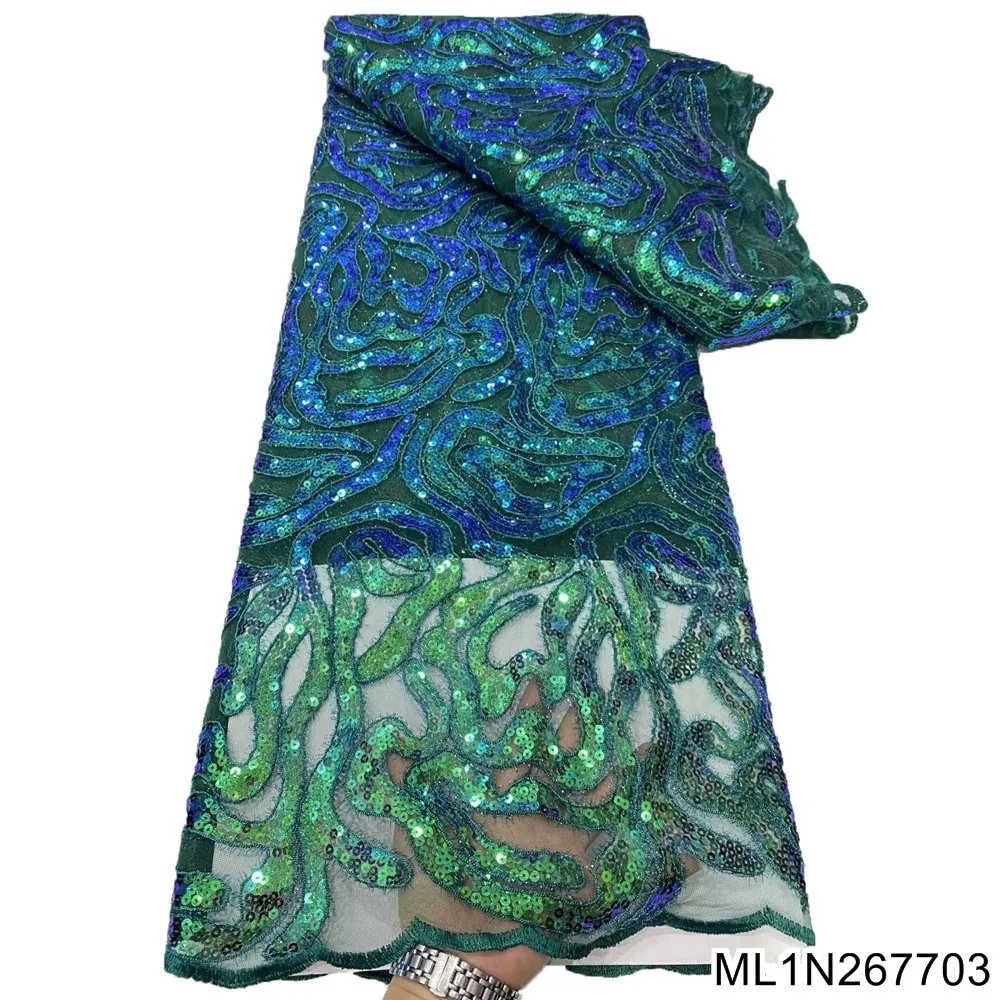 

High Quality Aqua Beads Lace Latest Guipure Swiss Voile French Tull Net Fabric 5 Yards ML1N2677