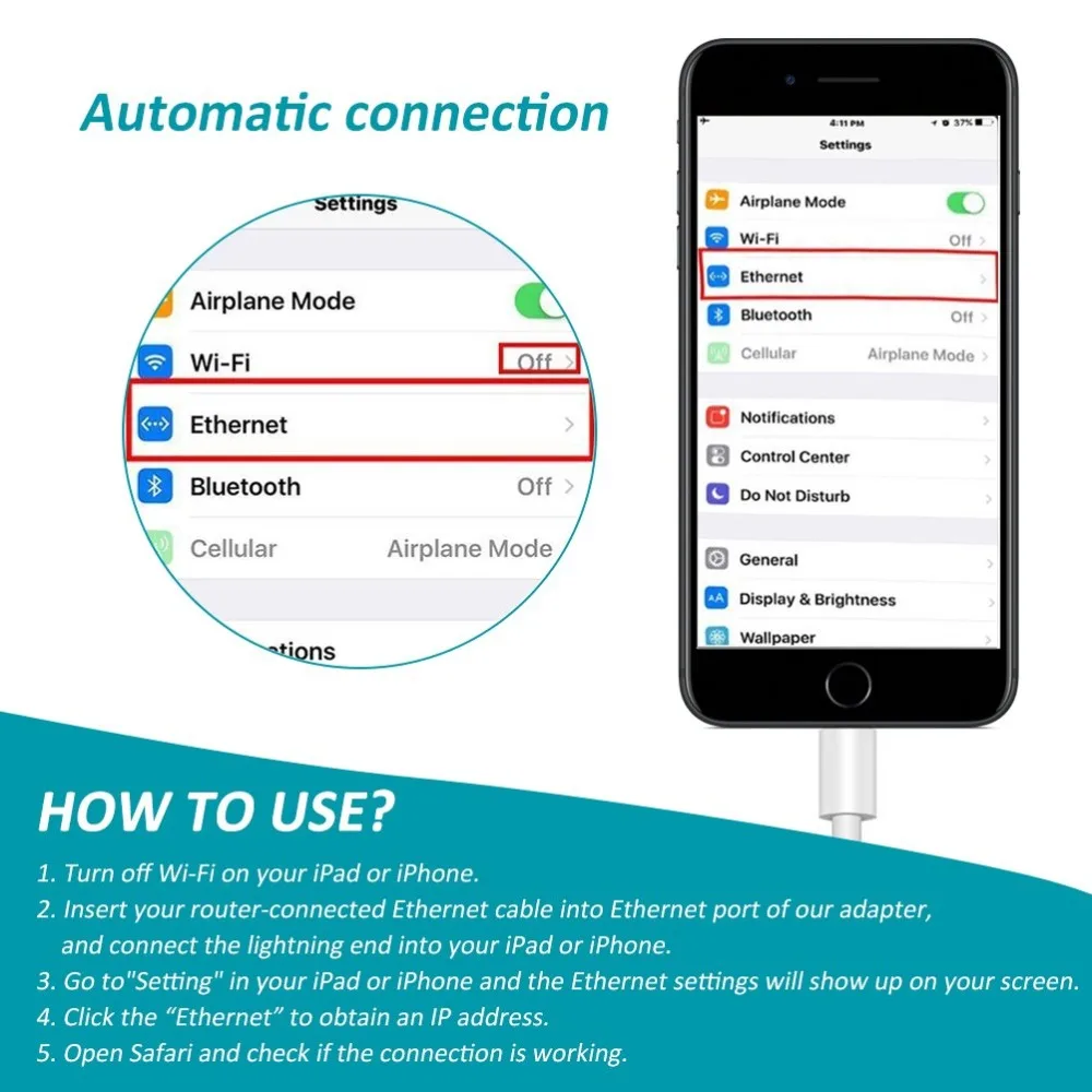 Адаптер для подключения Lightning/RJ45 Ethernet LAN Проводная сеть с USB 3 0 OTG цифровой камеры
