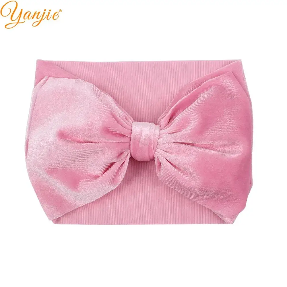 light pink 7 дюймов банты для волос бархатная повязка на голову широкие однотонные мягкие резинки для волос DIY Детские аксессуары для волос для девочек вечерние аксессуары для волос с узлом - Цвет: light pink
