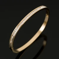 half cz square crystal bangle bracelet luxury women stainless steel gold plated open cuff bracelet for womens wedding jewelry
