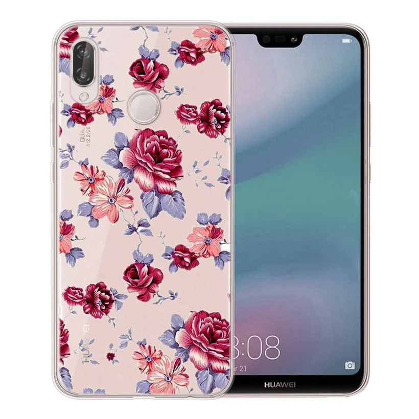 Мягкий чехол для huawei Honor 7A 8A 8X 8C 9 10 mate 20 P Smart P10 Lite Nova 3 TPU крышка с флорой D617 |