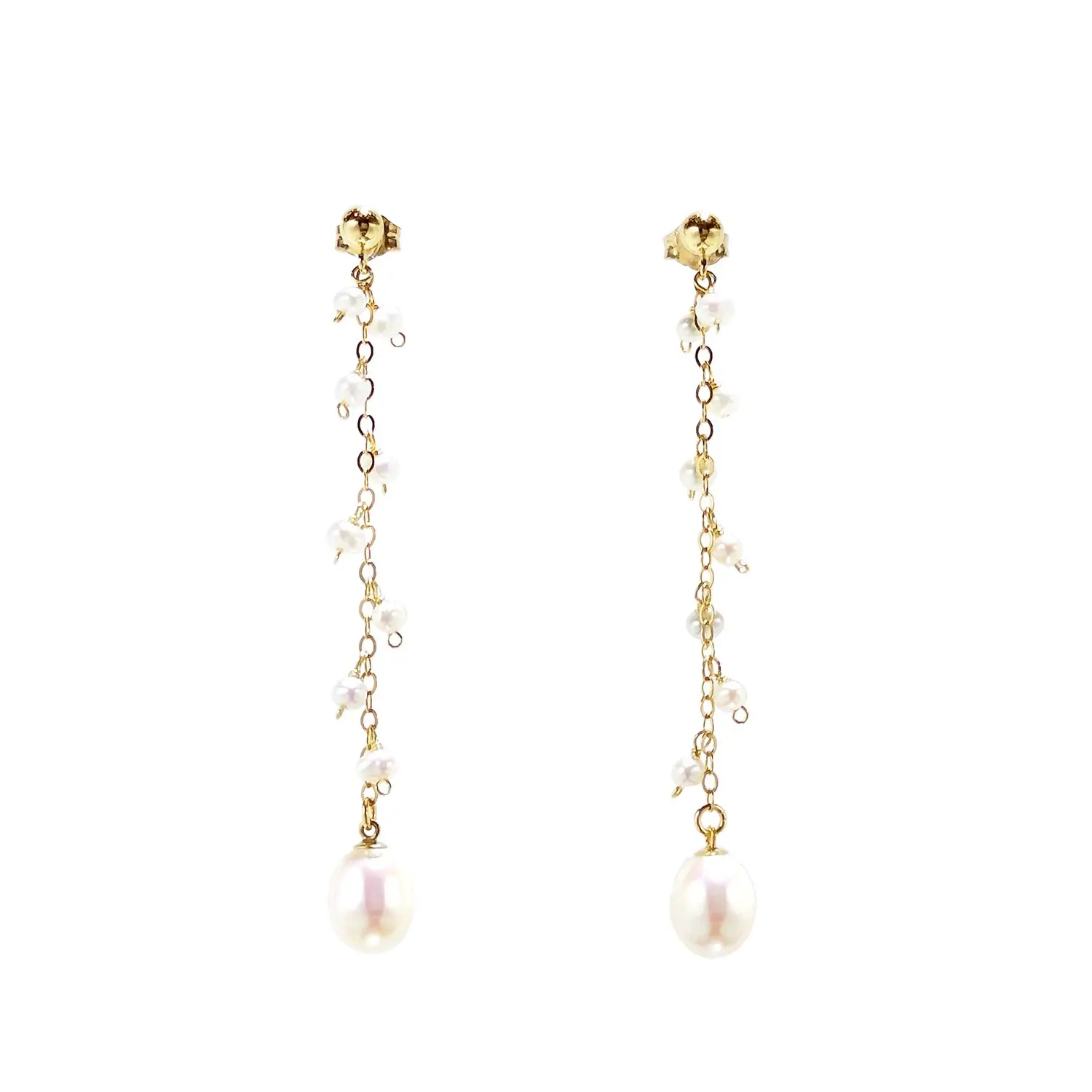 

Lii Ji White Freshwater Pearl 14K Gold Filled Stud Dangle Earrings Handmade Jewelry For Women Wedding Party Birthday Gift