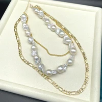 natural freshwater pearl baroque pearl necklace three layer necklace personality wild retro multi layer necklace