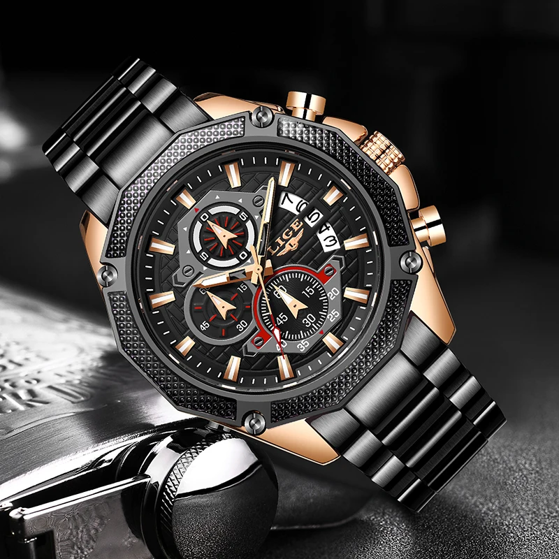 2019 LIGE модные брендовые мужские часы полностью стальные бизнес кварцевые военные