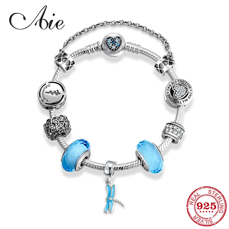 

Original 925 Sterling Silver ice blue Murano Glass Beads dragonfly Pendant Women Jewelry birthday Gift Finished Bracelets