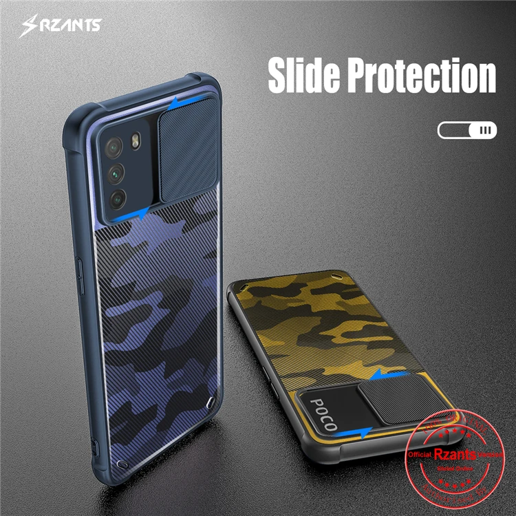 

Rzants for Xiaomi Poco M3 Case Hard [Camouflage Lens] Lens Protection Shockproof AirBag Slim Half Crystal Clear Cover