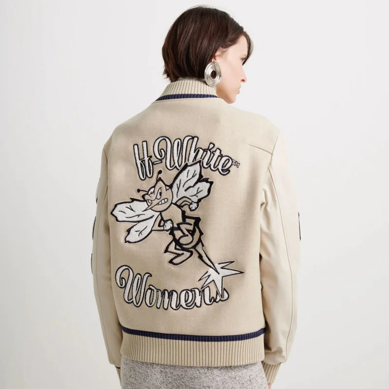 Куртка Varsity женская зимняя куртка-бомбер из искусственной кожи с вышитыми