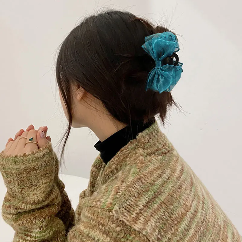 

Organza Yarn Ribbon Bow Hair Claws Fashion Elegant Bownot Hairpin Hair Bands Girls Solid Color Barrettes Hair Accessories
