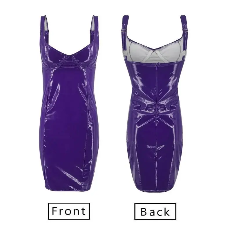 

Women's Sexy PU Leather V Neck Bodycon Strappy Sleeveless Clubwear Mini Pencil Dress BX0A