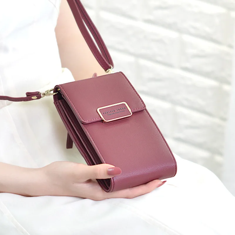 

New 2019 Brand Long Vintage Women Messenger Shoulder Straps Bag Card Holders Women Cell phone Pocket Handbag Ladies Phone Purse