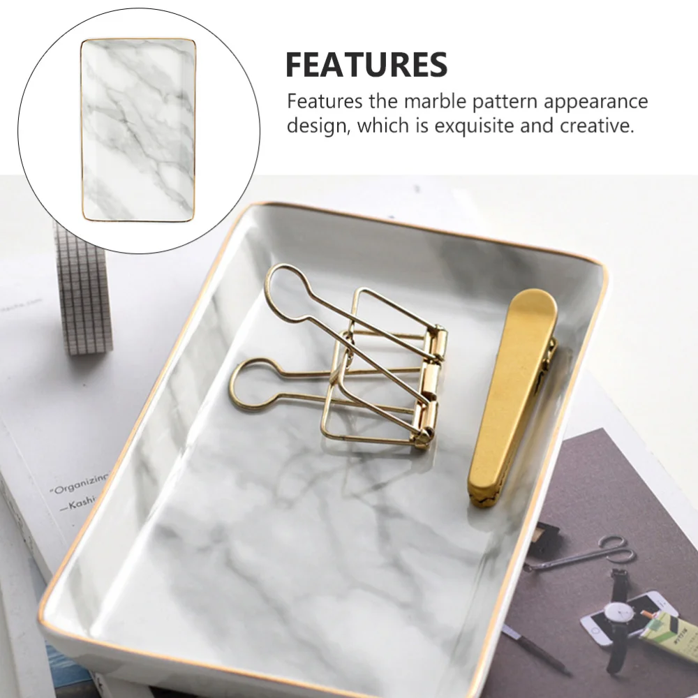 

1pc Sundries Storage Tray Marble Pattern Tray Bathroom Sundries Storage Tray