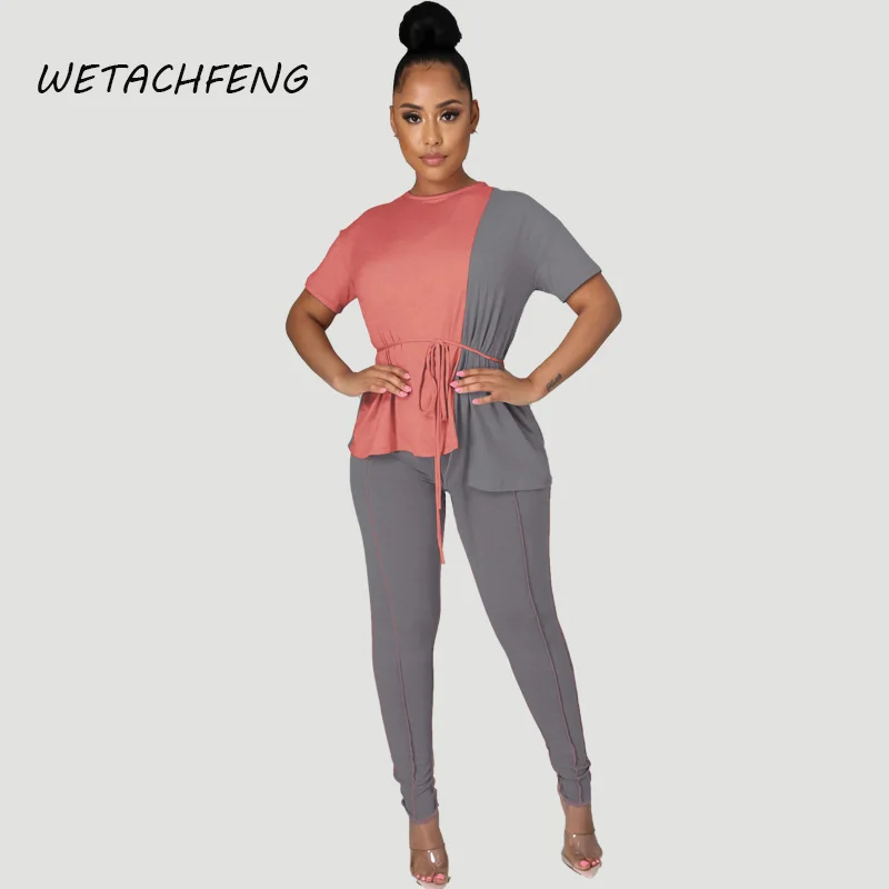 

Комплект домашний женский из топа с круглым вырезом и спортивных штанов, Повседневный, размера плюс