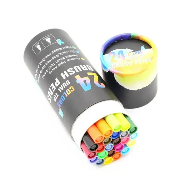 24 Color black 60 цветов, двухконцевая кисть, ручка из фетра, тонкий лайнер для рисования, живопись, акварельный маркер, ручка для рисования цветов, манга, каллиграфия - Цвет: 24 Color black