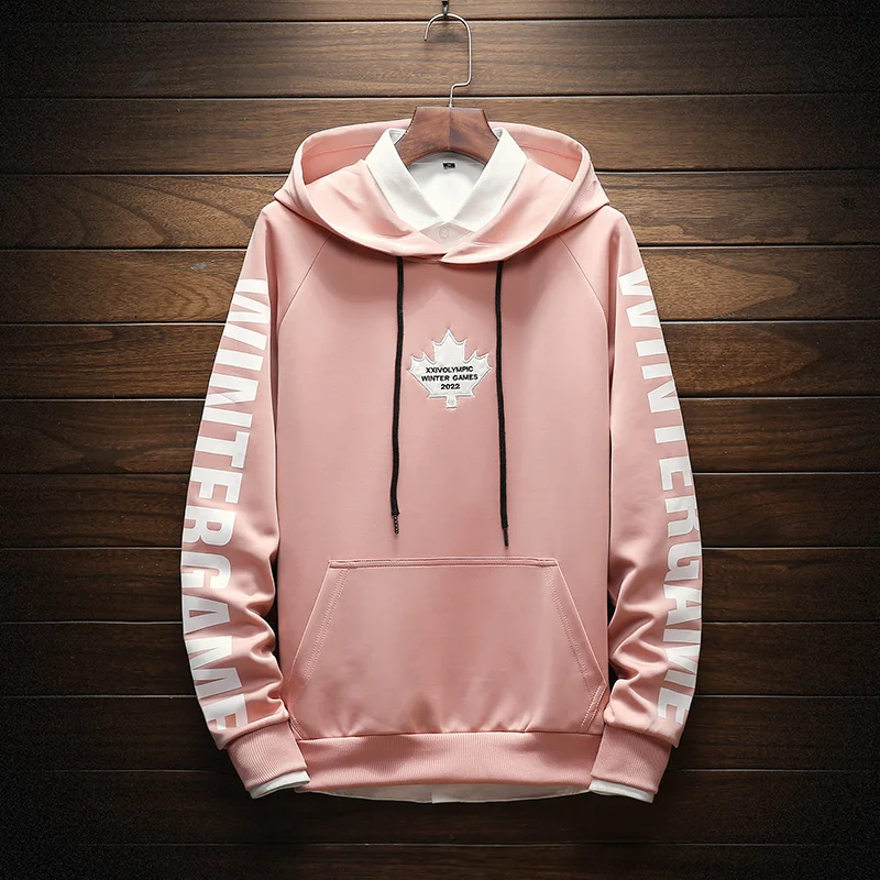 Pink Новые модные мужские толстовки с капюшоном и буквенным принтом, мужские толстовки высокого качества, белые, розовые, черные, серые мужские толстовки - Цвет: Pink