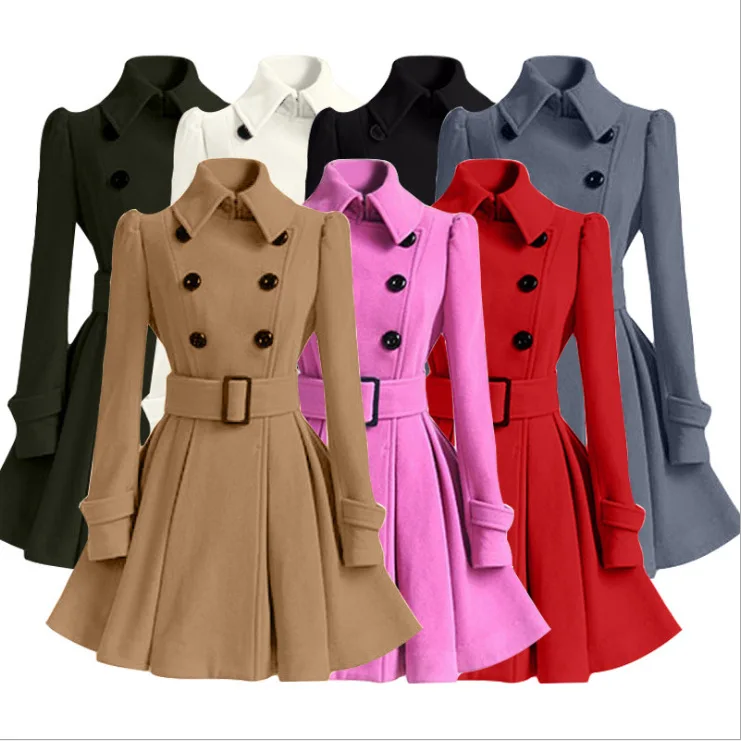 

2021 new double-breasted thickening ladies mid-length woolen coat woolen coat women