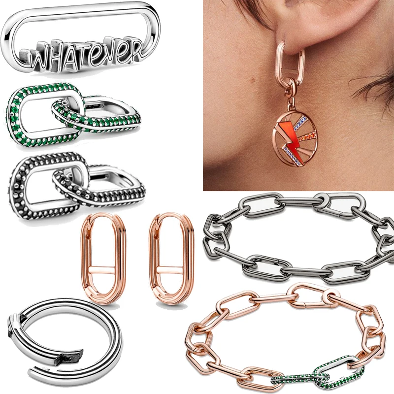 

ME Electric Blue Ring 925 Sterling Silver Bead Round Connector Charm Double fit Original Pandora Me Link Chain Bracelet Jewelry