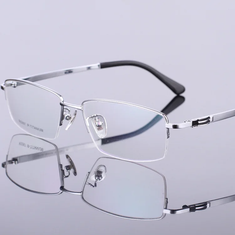 Pure Titanium New Type Glass Frame Ultra Light Business Simple Myopic Glass Frame Men's Fashion Half Frame - Цвет оправы: Серебристый