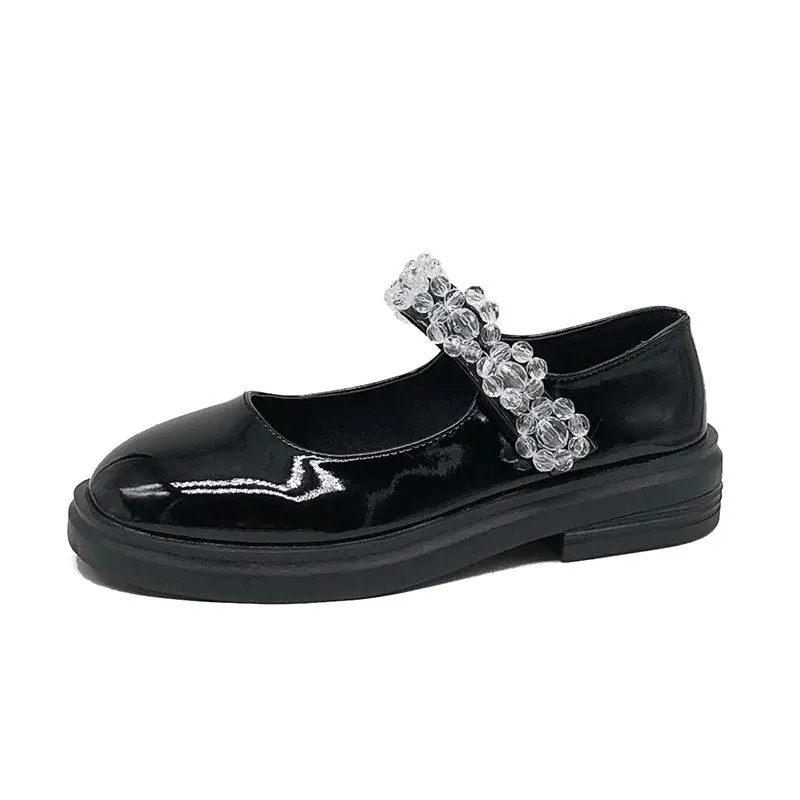 

Summer Shoes Ladies British Style Crystal Black Flats Casual Female Sneakers Shallow Mouth 2021 Fashion Women's Oxfords Square