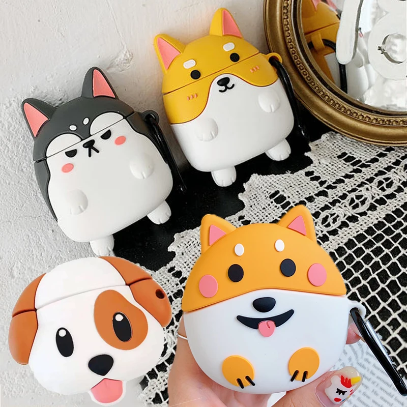 

For Apple AirPods Corgi Puppy Earpods Case 3D Cute Cartoon Shiba Inu Dog Wireless Earphone Headphone Box Cover for Airpods 2