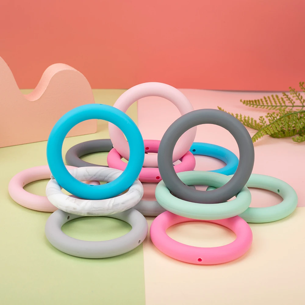 Sunrony-Anillo de dentici&oacute;n para beb&eacute;, cuentas de silicona de 65mm, c&iacute;rculo con agujero, mordedor para beb&eacute;, cuentas de dentici&oacute;n para collar, accesorios de juguete, 10 Uds.-1