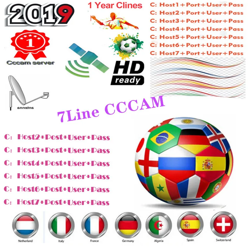 Европа HD кабель 1 год CCcam для спутникового ТВ ресивера 7 Клинок wifi FULL HD DVB-S2 поддержка Испании польский Германия Клайн сервер