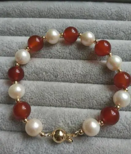 

9-10MM SOUTH SEA GENUINE WHITE PEARL BRACELET GOLD CLASP 7.5-8 ''