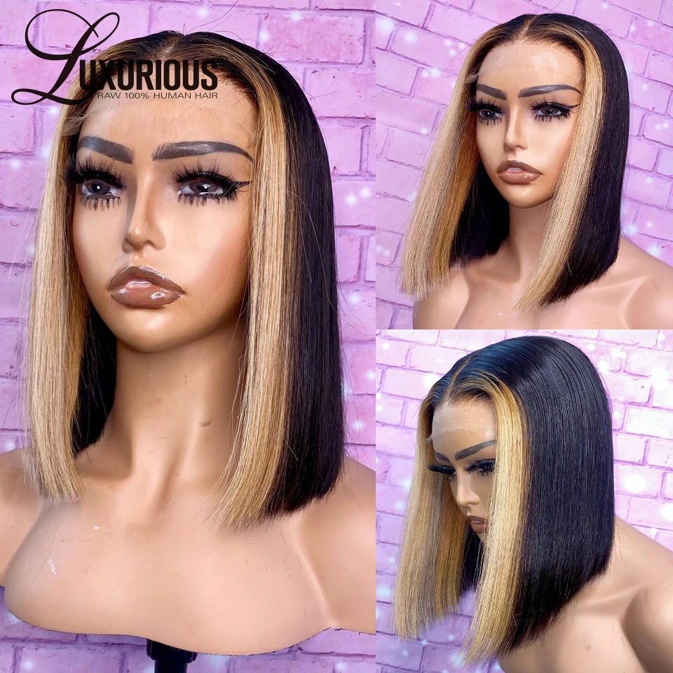 

Natural Black Colored Straight Lace Front Human Hair Wigs 180 Density #27 Highlight 13x4 Lace Front Wigs For Women Human Hair