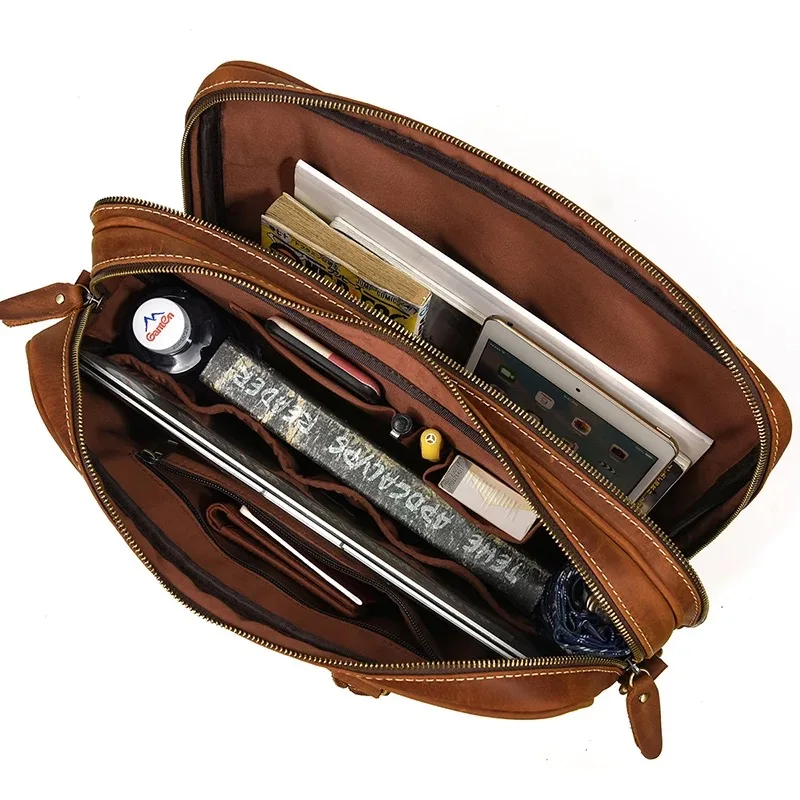 

New 2021 Designer Cow Leather Laptop Briefcase Genuine Leather Men's Computer Bag Working Handbags Tote Bag for Man Male 15 Inch