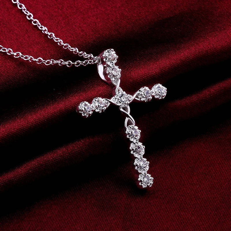 

KOFSAC New Fashiom 925 Sterling Silver Necklaces For Women Simple Luxury Full Zircon Cross Pendant Jewelry Lady Anniversary Gift