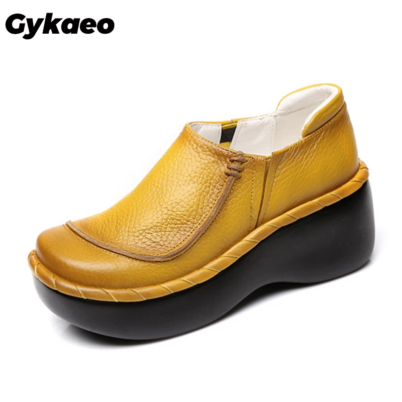 Gykaeo/весенние винтажные теплые женские туфли из натуральной кожи Женские
