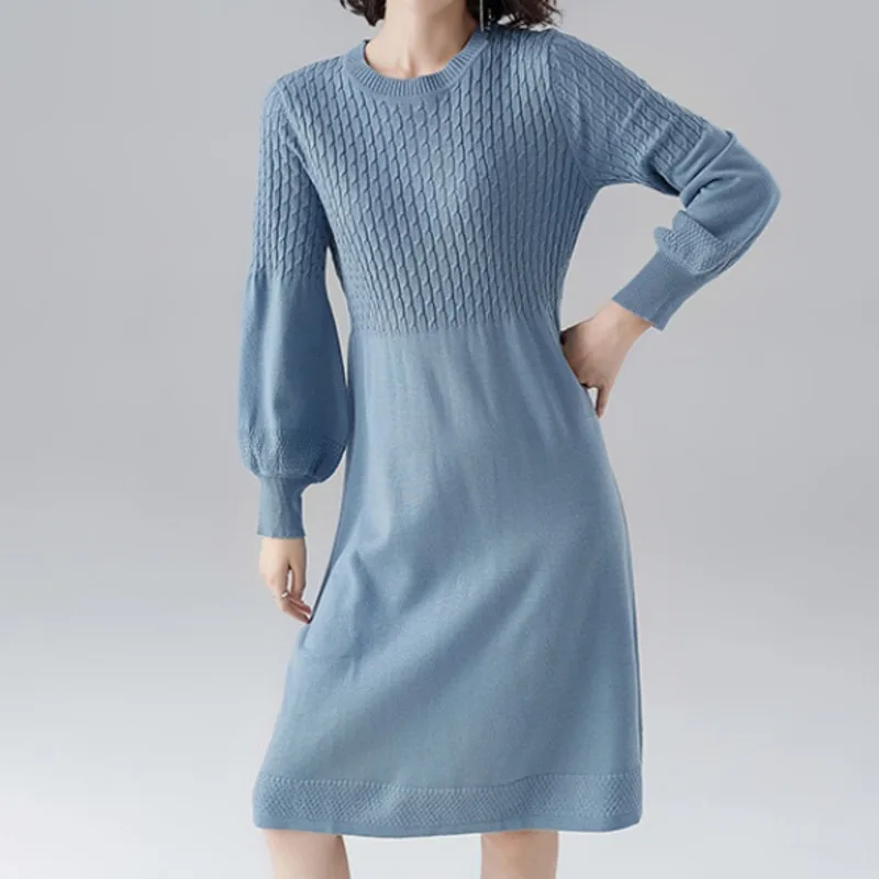 

2021 Autumn Korean Fashion Knitted Midi Dress Loose Casual Long Sleeve Pullovers Bottomed Sweater Black Dress Pull Femme Vestido