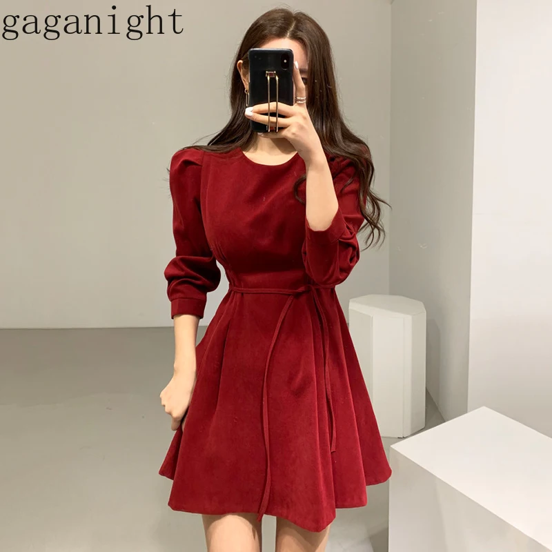 Женское короткое платье с круглым вырезом Gaganight элегантное однотонное длинным