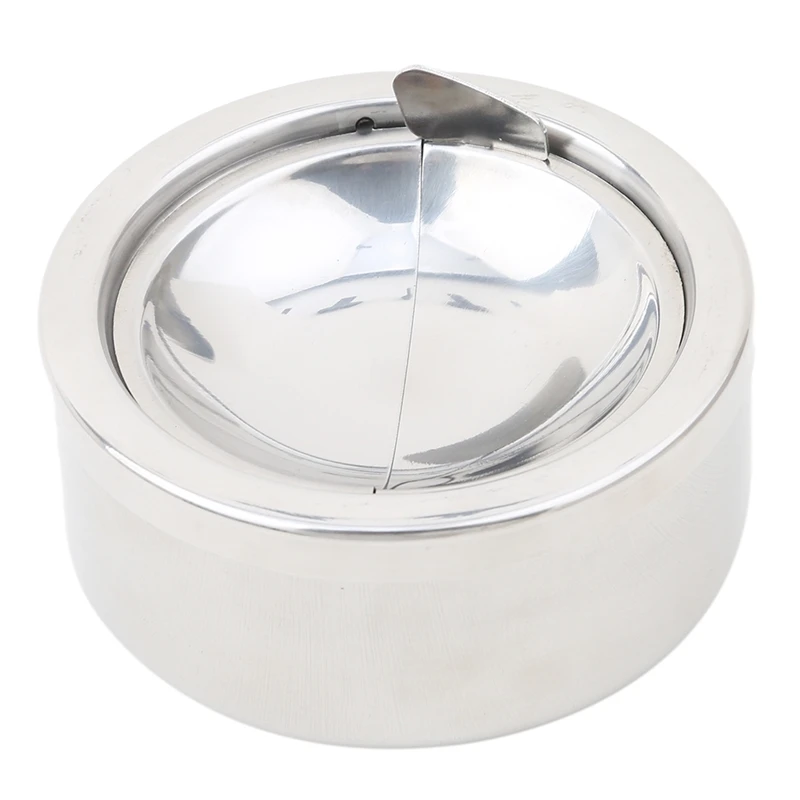 

Ashtray Stainless Steel Silver Windproof Ashtray with Lid Round Shape Smoking Ash Tray